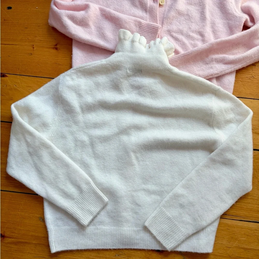 J.Crew Crewcuts Ruffle Cardigan Bundle Pink Ivory Soft Yarn $60 Each - Picture 11 of 12
